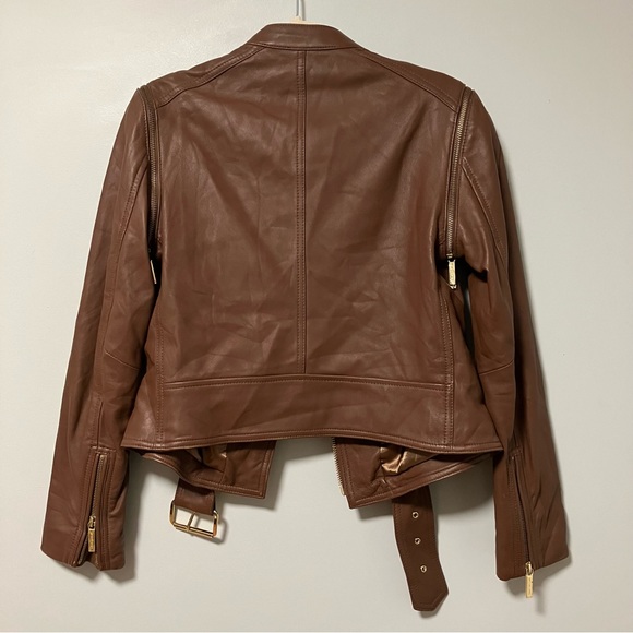 Michael Kors Biker 2 in 1 convertible vest brown leather jacket gold hardware - Picture 9 of 15